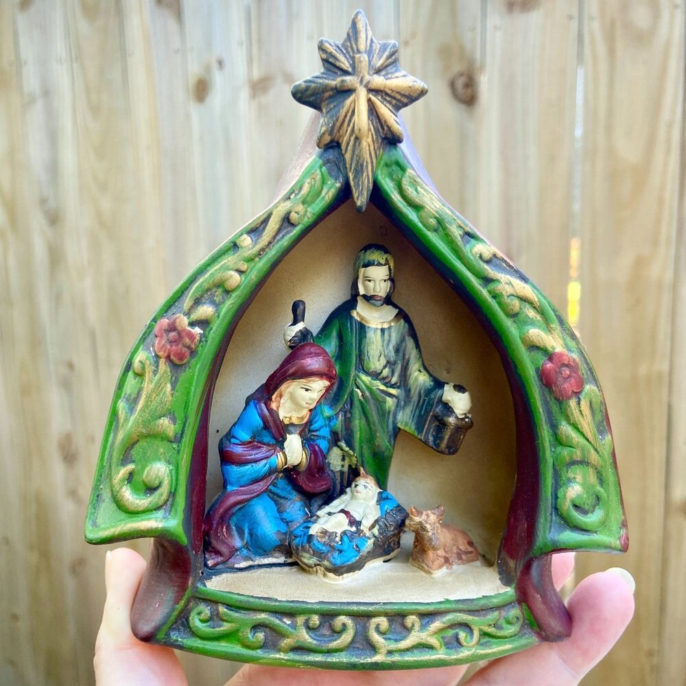 Vintage Hand-Painted Ceramic Nativity Scene Holy Family Figurine Christmas Decor